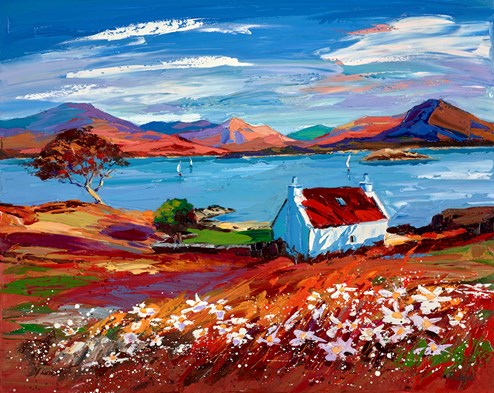 Red Roof Cottage, Loch Shieldaig by Lynn Rodgie - Original Painting on Stretched Canvas